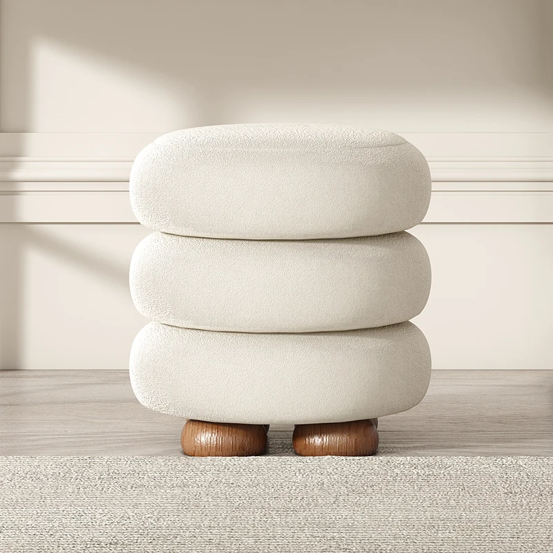 

Nordic lamb plush sofa, round stool, modern and simple dressing stool, shopping mall, cloakroom, foyer, household creative shoe