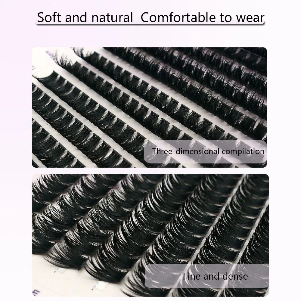 100D schwarze, weiche, natürliche Verlängerung, dicke Wimpern, 252 Cluster, 9–16 mm großes Fassungsvermögen, Make-up-Werkzeug, falsche Wimpern