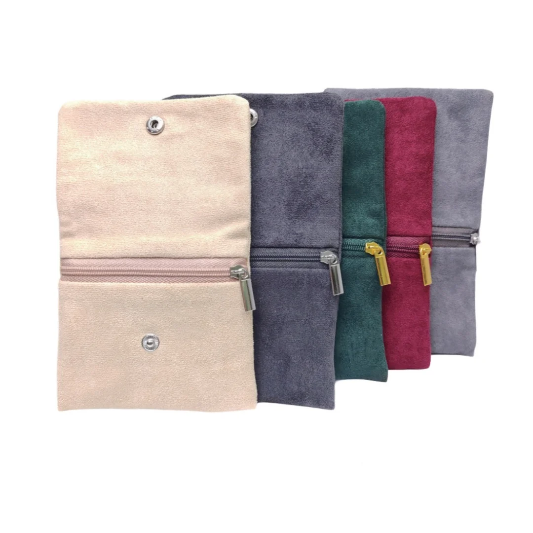 Velvet Jewellery Pouch Snap Zipper Bracelet Necklace Earrings Storage Bag Double Compartment Gift Packaging Bags For Women