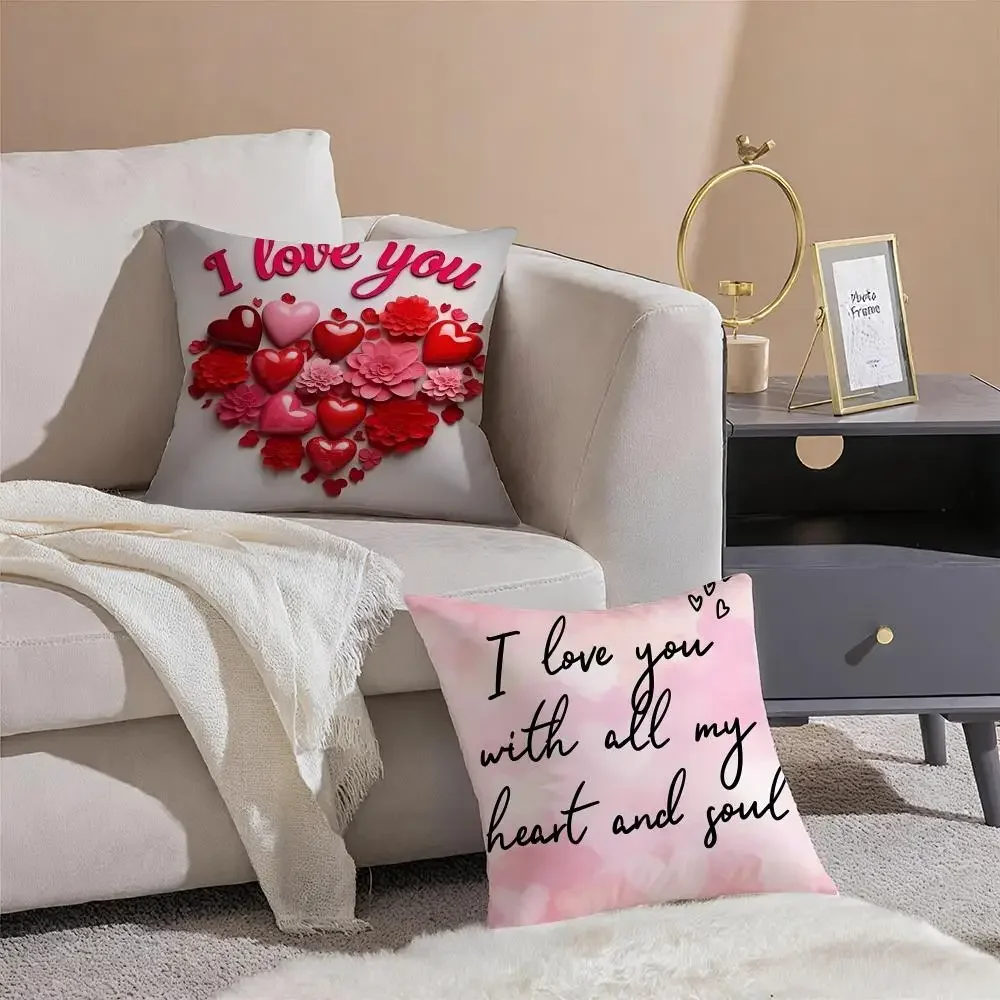 L-Lovely heart of love my beloved Cushion Cover Throw Pillow Cover Hidden Button Durable Polyester Chair Cushion