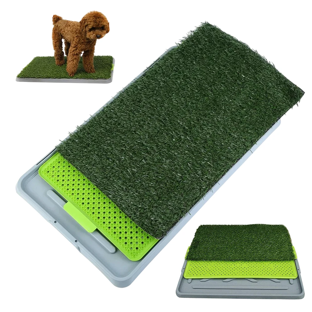 Toilette pour chien extra-large, à trois niveaux, lavable, avec un tapis ressagissant comme une pelouse, dotée d'un plateau de collecte d'urine anti-fuite. Convient pour l'apprentissage de la propreté en intérieur et en extérieur. Un cadeau pratique pour les propriétaires de chiens.