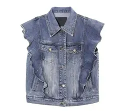 Retro Fashion Loose Versatile Lapel Collar Buckle Denim Vest Women Top Waistcoat Mujer Jackets For Female 2025 Autumn