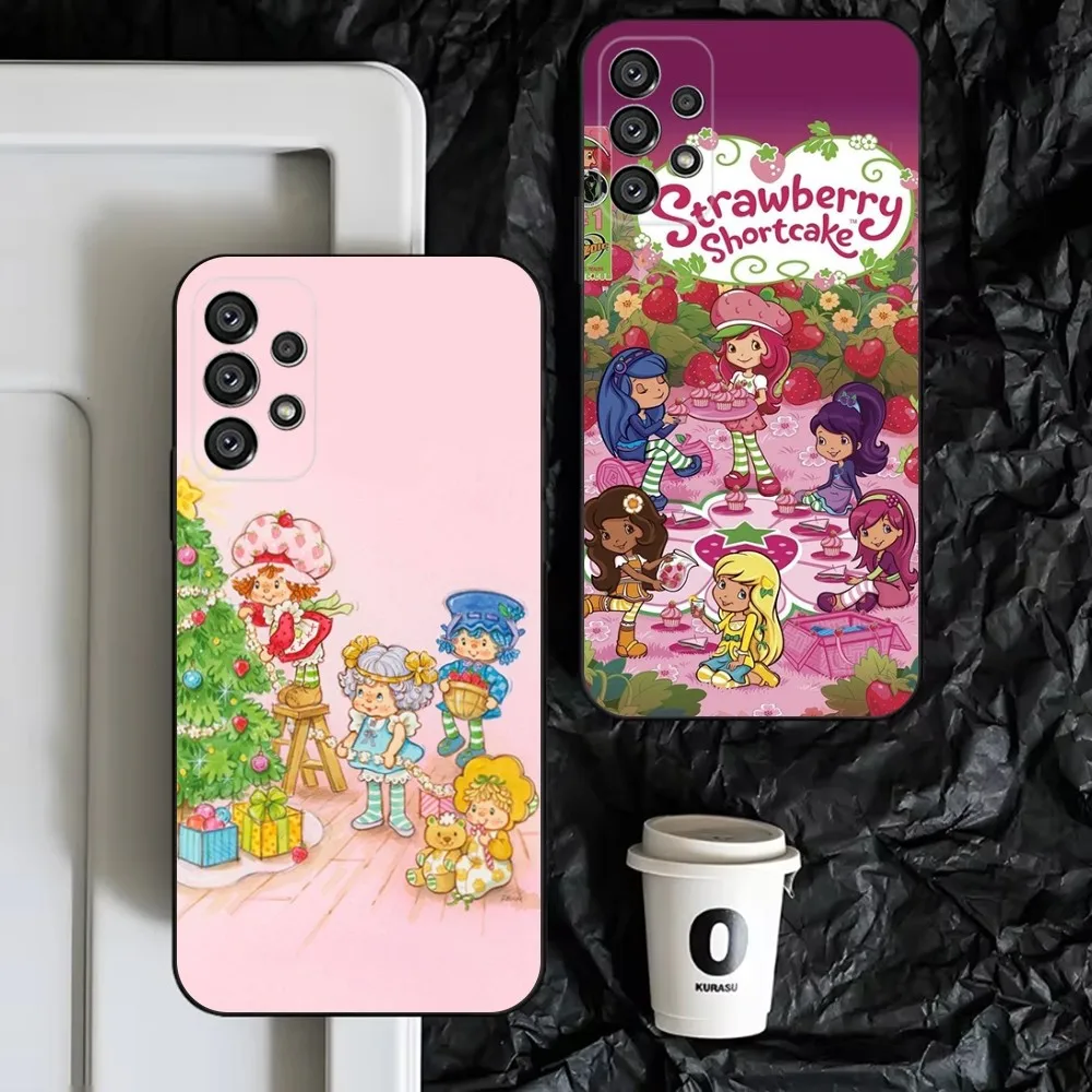 S-Strawberry Shortcake  Phone Case For Samsung S25,S24,S23,S22,S21,S20,S10,Ultra,Plus,Lite,FE,Soft Silicone Black Cover