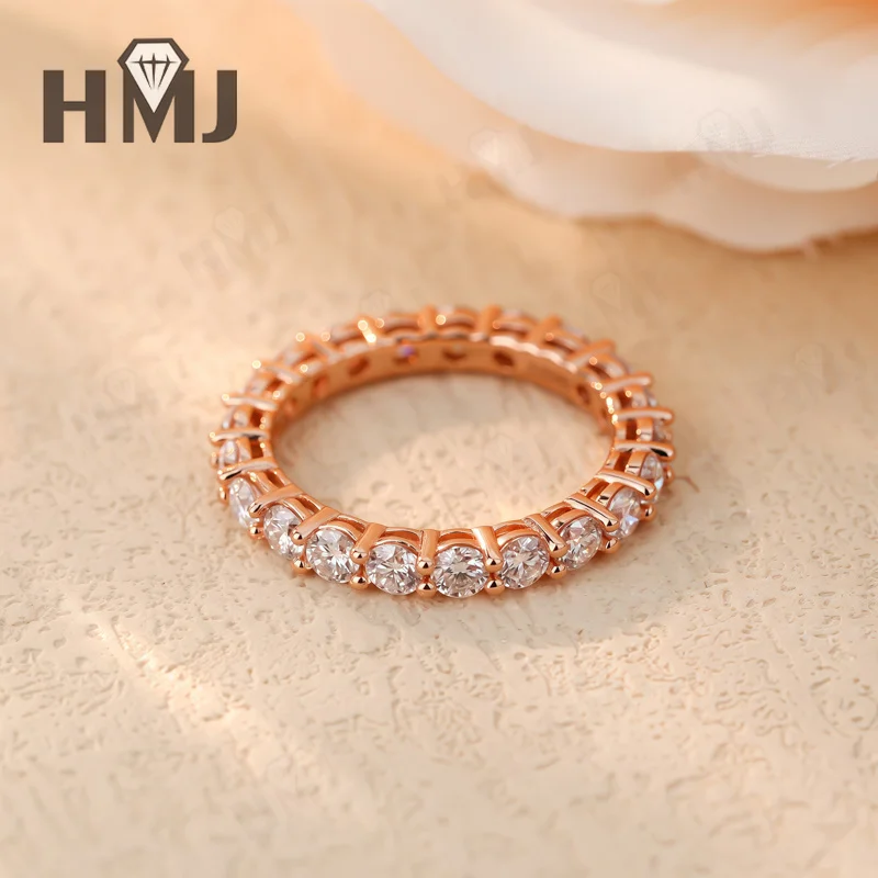 925 Silberring mit Moissanit-Pavé, Stapelbare Ringe für Frauen, Zierliche Ewigkeitsringe, Hochzeits- und Jubiläumsgeschenk, Hypoallergen, Nicht Verblassend – Detail 23