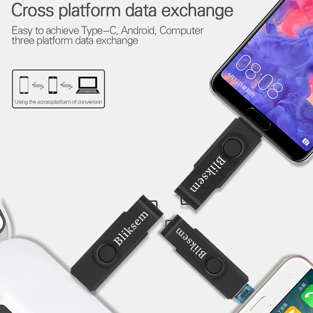 Bliksem 3IN1 Pendrive 64GB TYPE C Memory Stick OTG 64GB 2.0 for PC Mobile Phone Metal USB Flash Drive Pen Drive 64GB USB OTG