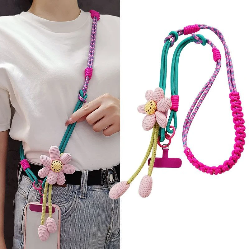 

Креативный ремешок для мобильного телефона с цветком, длинная спинка через плечо, многофункциональная цепочка для уличной камеры контрастного цвета