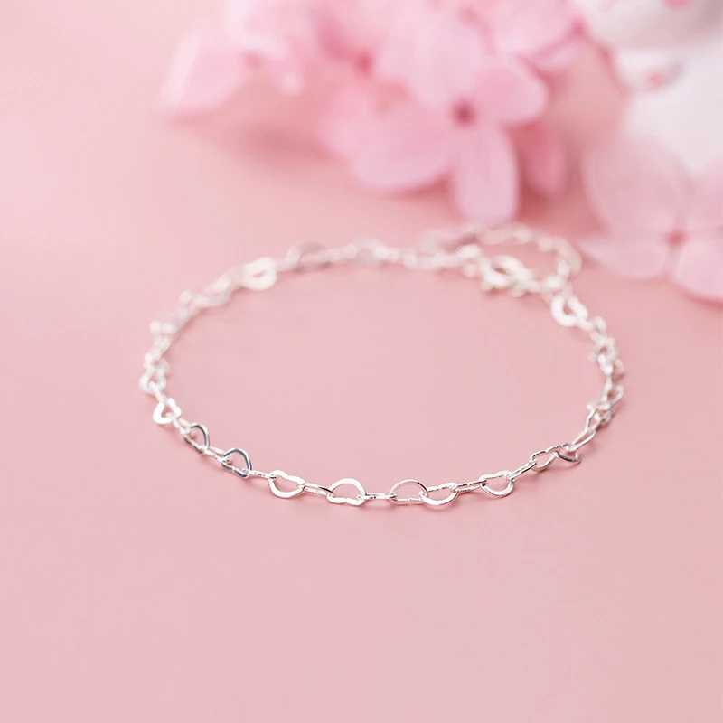 Modian Authentic 925 Sterling Silver Simple Hearts Bracelet for Women Gift Fashion Adjustable Link Chain Bracelet Fine Jewelry