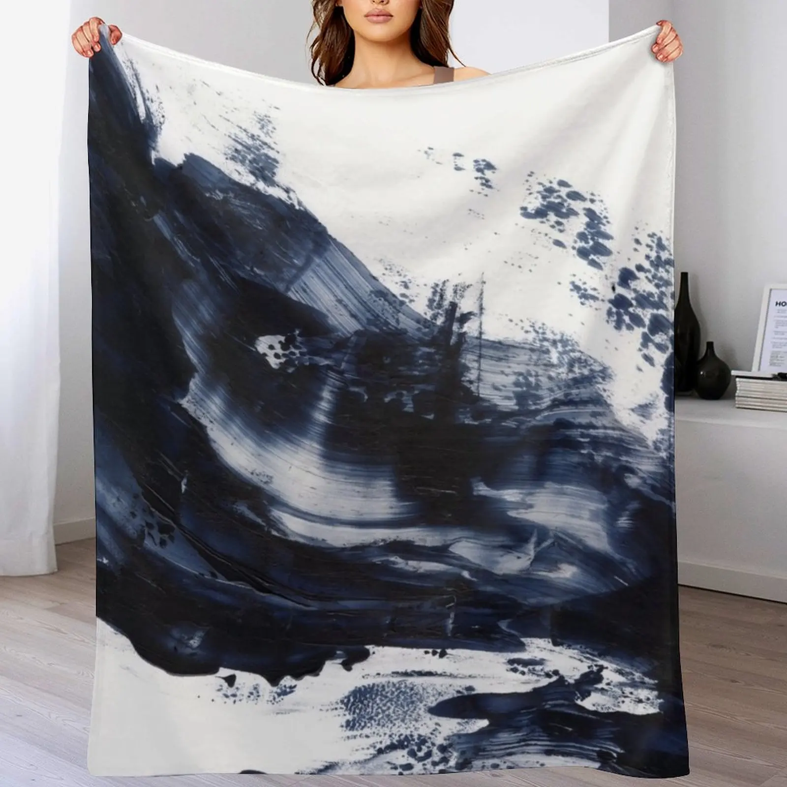 

Navy Blue Gray Acrylic Abstract Painting- Horizontal Throw Blanket Multi Use Warm Blanket for Living Room Bedroom