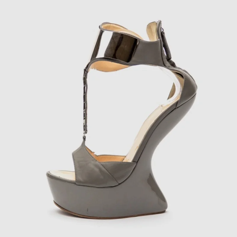 Shiny Leather Patchwork Strange Style Sandals Sexy Pointed Toe Zip Size 35-48 Customized New Arrivals Fashion Women Modern Shoes