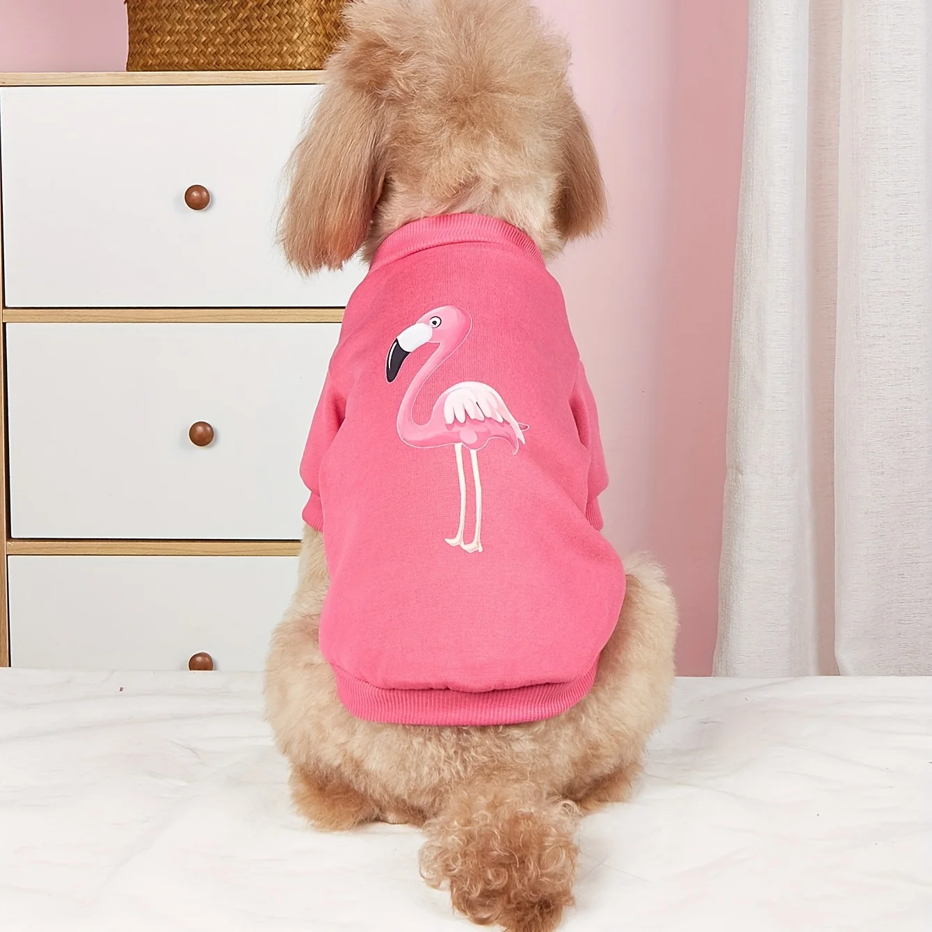 Pet clothes dog dog cat hoodless sweatshirt with velvet warm and comfortable pink A clothes with prints Simple and generous