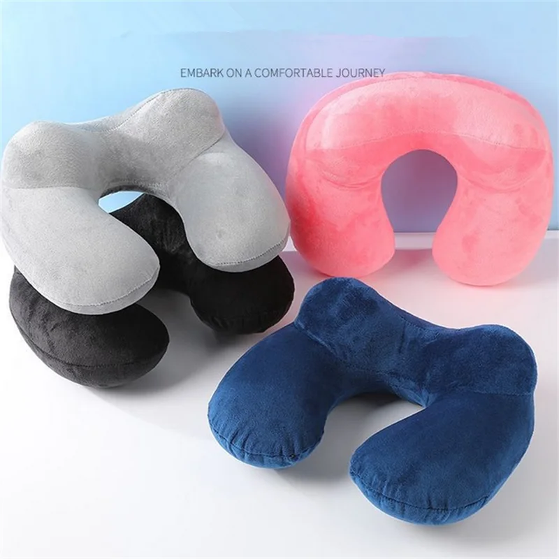 1 مجموعة U-شكل وسادة الرقبة وسادة السفر التضخم الهواء وسائد مريحة للنوم المنزل طائرة وسادة مع قناع عين سدادات الأذن #2