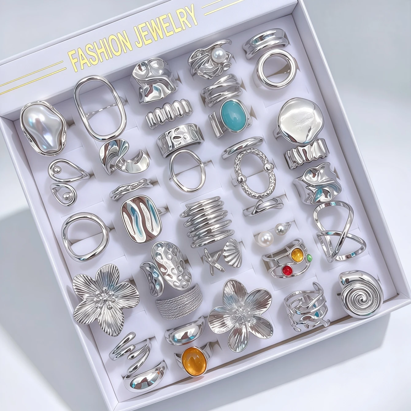 8/15/25/35/50Pieces Fashion Irregular Flowers Open Rings Set For Women Mix Style Trendy Butterfly Geometry Jewelry Party Gifts