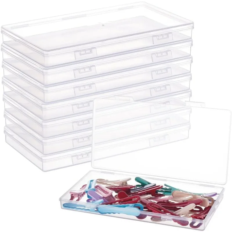 8 Pack 6.5x3.5x0.6 Inch Rectangle Clear Plastic Storage Box with Double Hinged Lids for Photo Pencil Craft Tools Other Small