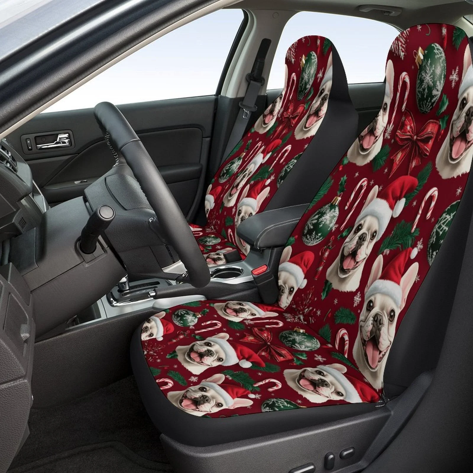 French Bulldog Car Seat Cover Set For Most Vehicles - Fit For 2-Seat Cars (Front & Rear), Adorable Frenchie Dog Pattern, Machine