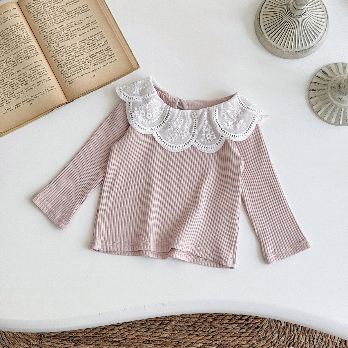 Frühling Herbst Baby Mädchen Baumwoll-T-Shirt Kleinkind Peter-Pan-Kragen Oberteil Koreanischer Stil Säugling Baby Mädchen T-Shirt 0-3 Jahre – Detail 6