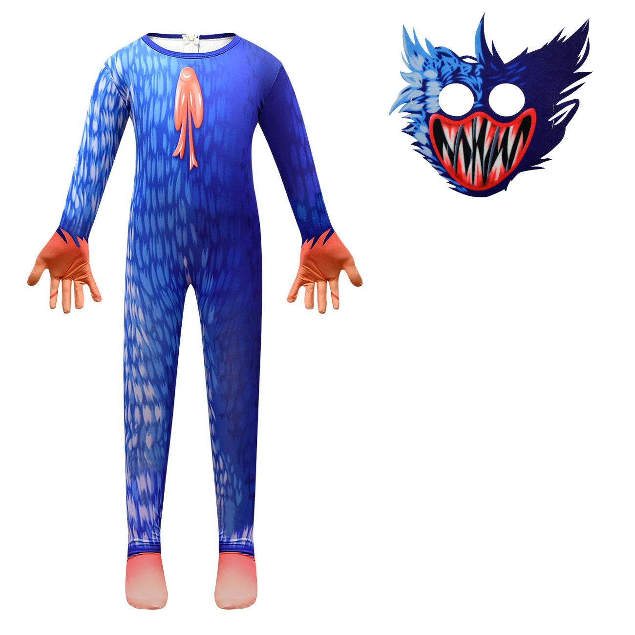 Mono de monstruo azul y rojo para niños y niñas, máscara de guantes, juego de terror, disfraz de Cosplay de Halloween