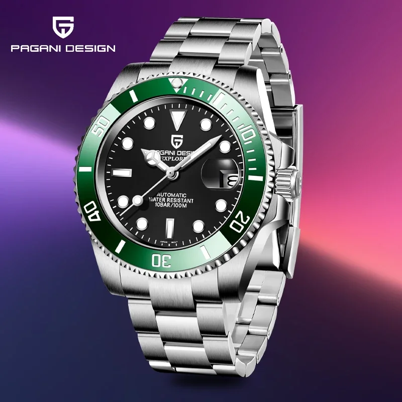 PAGANI DESIGN 2025 New 8215 40MM Men's Automatic Mechanical Watch Sapphire Stainless Steel Diving 10Bar BGW-9 Reloj Hombre