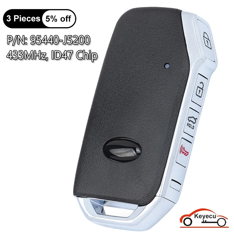 

KEYECU 4 Buttons 433MHz ID47 Chip for Kia Stinger 2017 2018 2019 2020 2021 Auto Smart Remote Control Key Fob P/N: 95440-J5200
