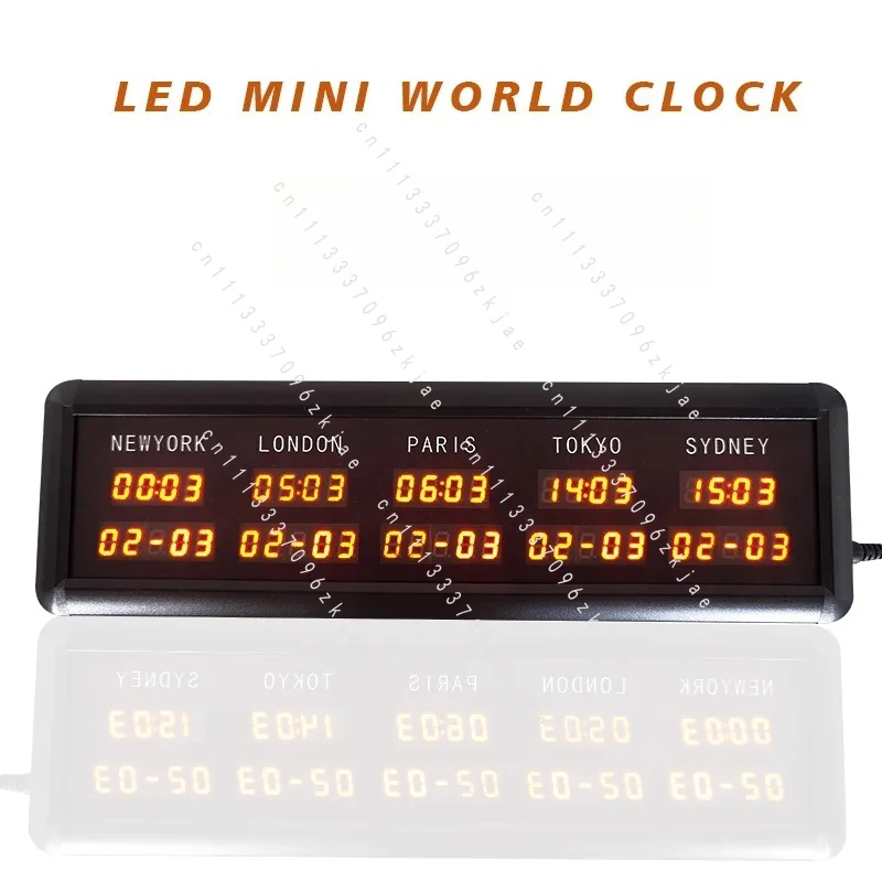 LED Mini Digital World Time Zone 0.4 Inch Clock Electronic Clock LED Multi Zone Clock 5 Cities with Date