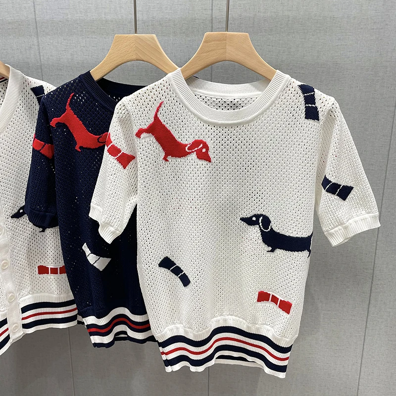 

Женский жаккардовый свитер с коротким рукавом и круглым вырезом