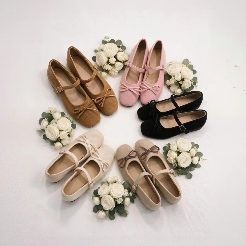2026 French Style Square Toe Buckle Strap Women's Flats and Loafers Fashion Bow Decor Shallow Comfort Women Shoe Балетки Женские