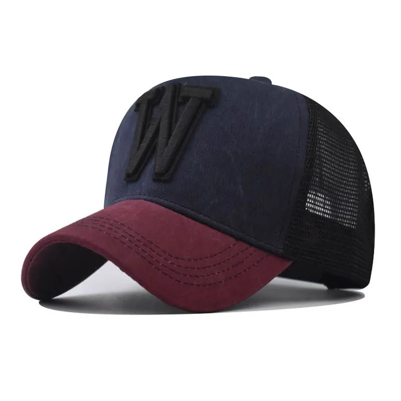 

New W Three-Dimensional Embroidery Washed Vintage Trucker Hat Classic Breathable Mesh Outdoor Baseball Cap