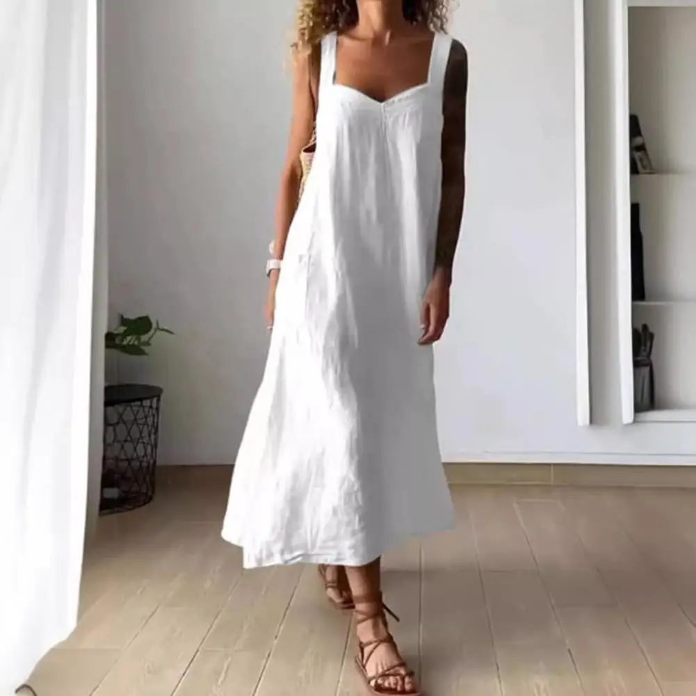 

Women Strappy Sandals Bohemian Backless Summer Dress with A-line Silhouette Mid-calf Length for Beach Vacation Style Loose Fit