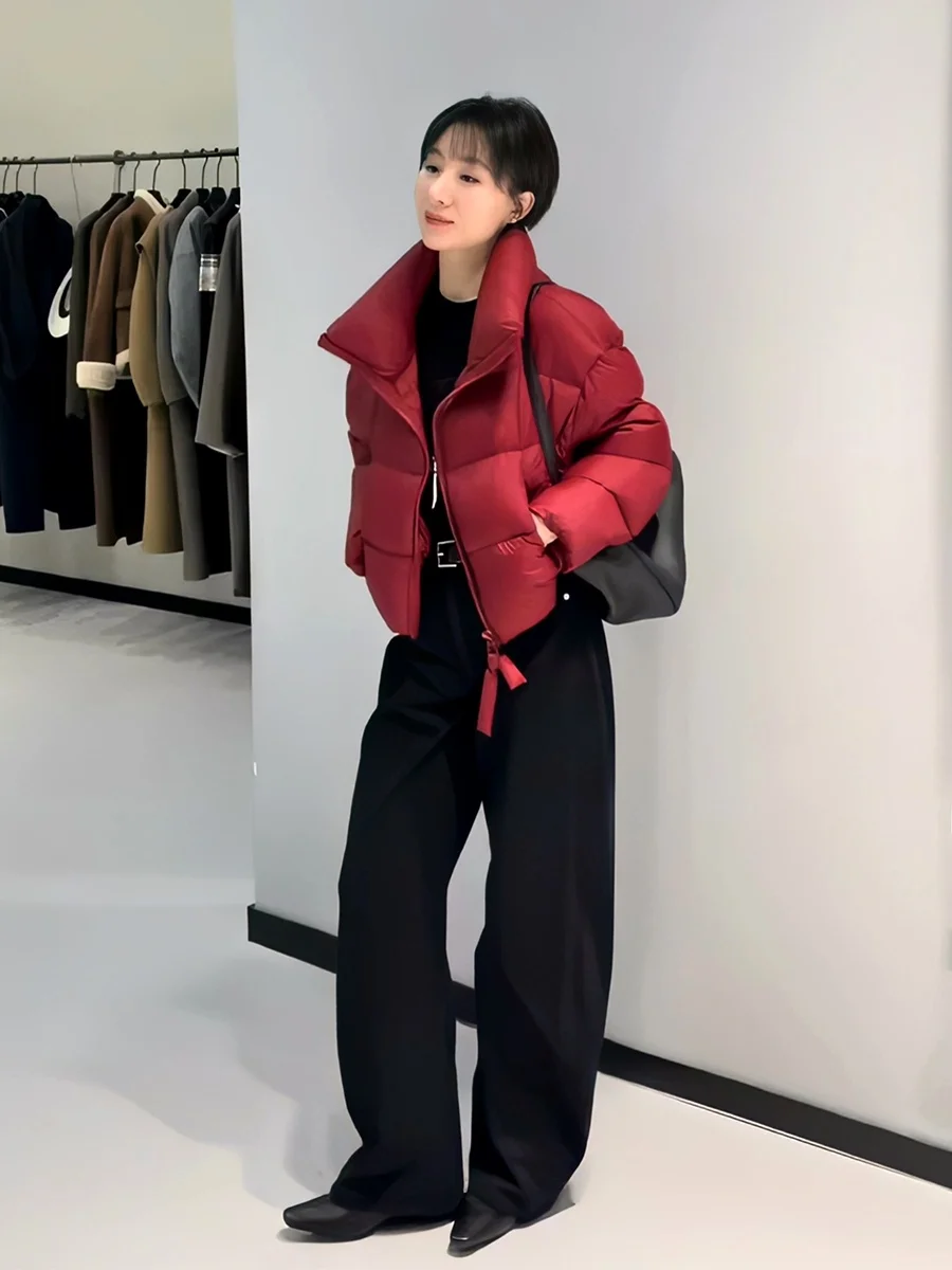 

Sli ort Puffer Jaet Женское пуховое пальто Bubble Red Ele Sle Thiened из полиэфирного волокна White Du down Filling