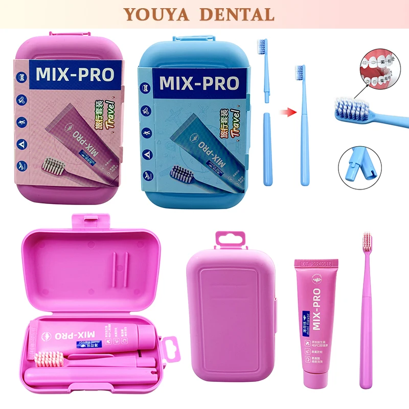 

1pcs Convenient Travel Set With Toothpaste Foldable Toothbrush Oral Care Teeth Cleaning Tools Adult Family Travel Set