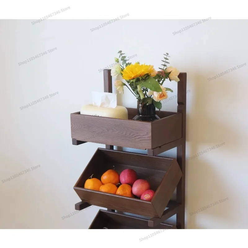 For Black Walnut Solid Wood Multi-layer Floor Rack Medieval Sundries Storage Locker Oblique Snack Fruit and Vegetable Rack