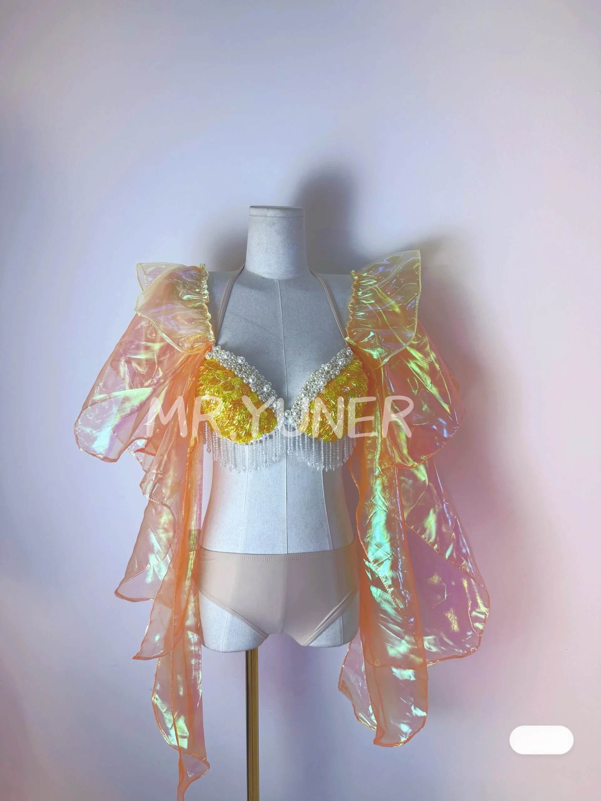 

Hot Selling Rhinestone Tassel Pendant Bikini Bra Aquarium Performance Bra Diving Mermaid Floating Yarn Swimsuit Set