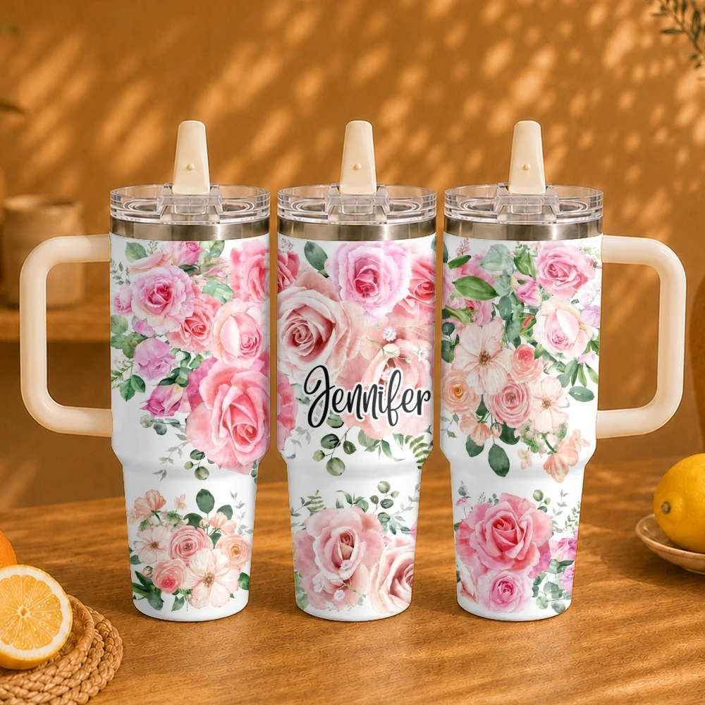Brightly colored flower beds Vacuum Flasks 40oz Vacuum Insulated Travel Mug - Stainless Steel Straw Cup Lid