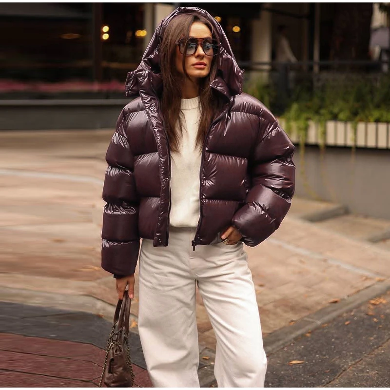 Fashion Solid Cropped Padded Coats Women Detachable Hood Zip Drawstring Hem Warm Jacket 2026 Winter New Lady Casual Outerwear