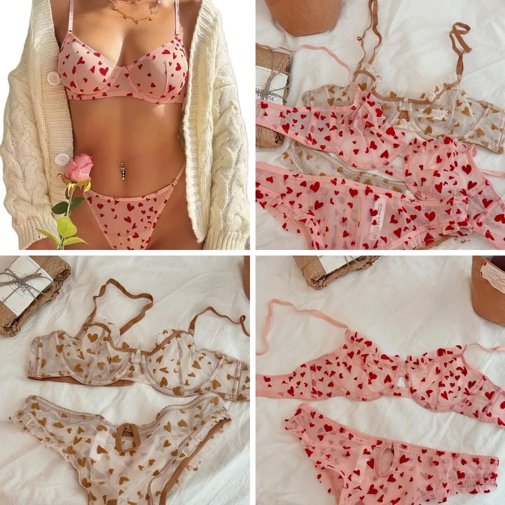 

Sexy Mesh Hollow Lingerie Set with Steel Ring, Ultra Thin Breathable Bras for Women, Push Up Underwear