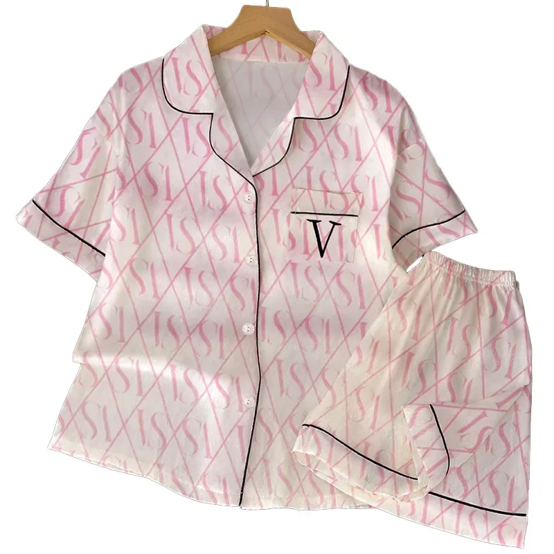 Novedad de verano, pijamas de seda con sensación avanzada de hielo para mujer, conjunto de ropa para el hogar, pijamas para niñas, pijamas de manga corta con temperamento, conjunto de ropa para el hogar