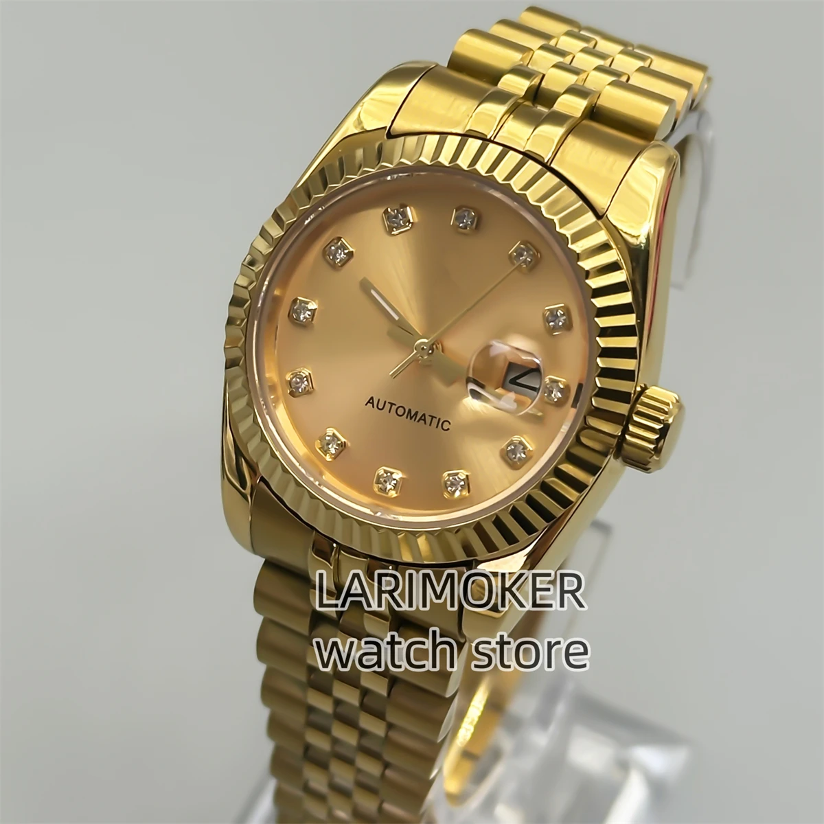 Reloj automático para mujer de alta calidad de 31 mm, caja de acero inoxidable de oro rosa de dos tonos, esfera blanca de nácar, fecha de tres puntos