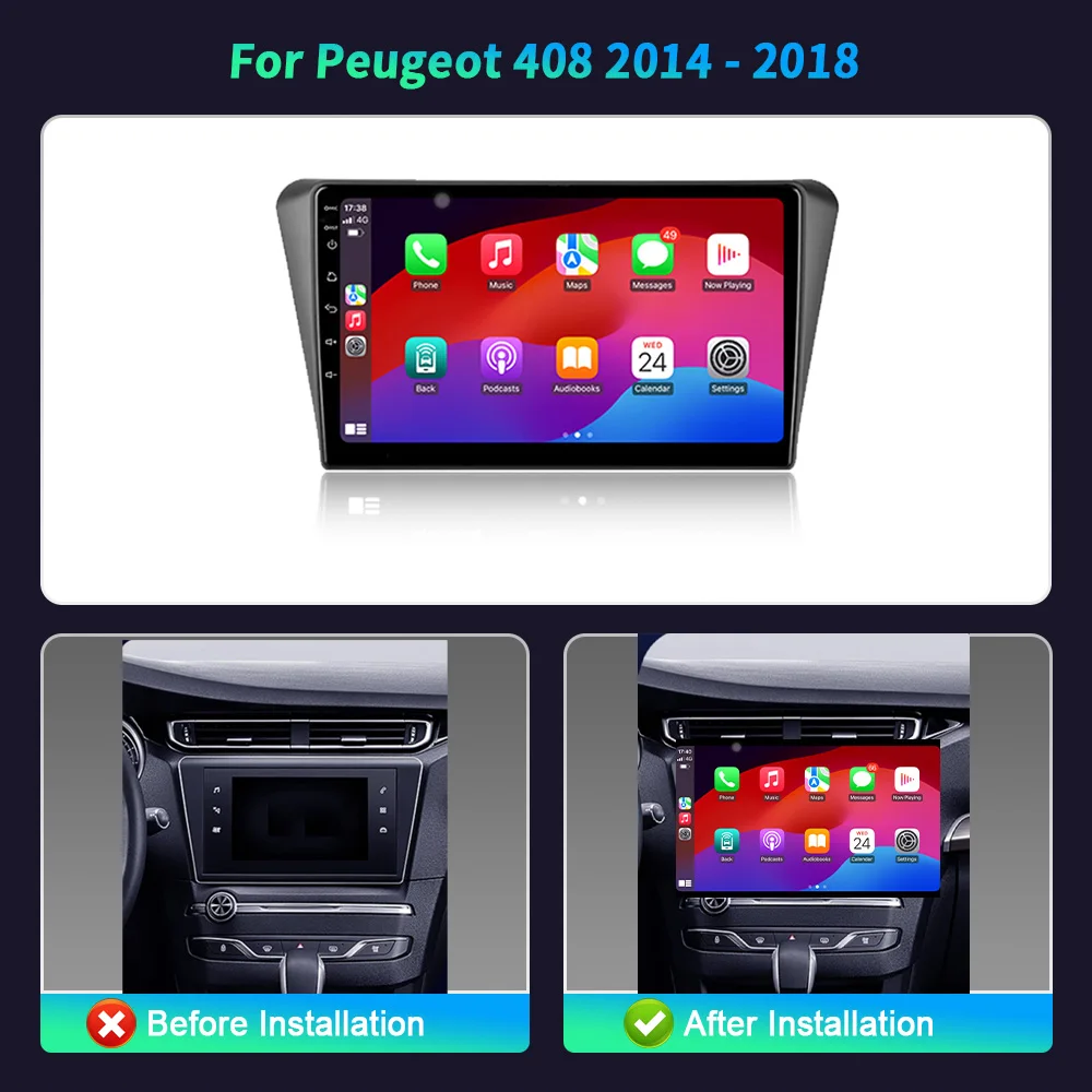 Rádio de carro para Peugeot 408 2014-2018, Android 14, 4G, GPS, Leitor multimídia, Auto navegação, Sem fio, Bluetooth, Tela de Carplay, Estéreo