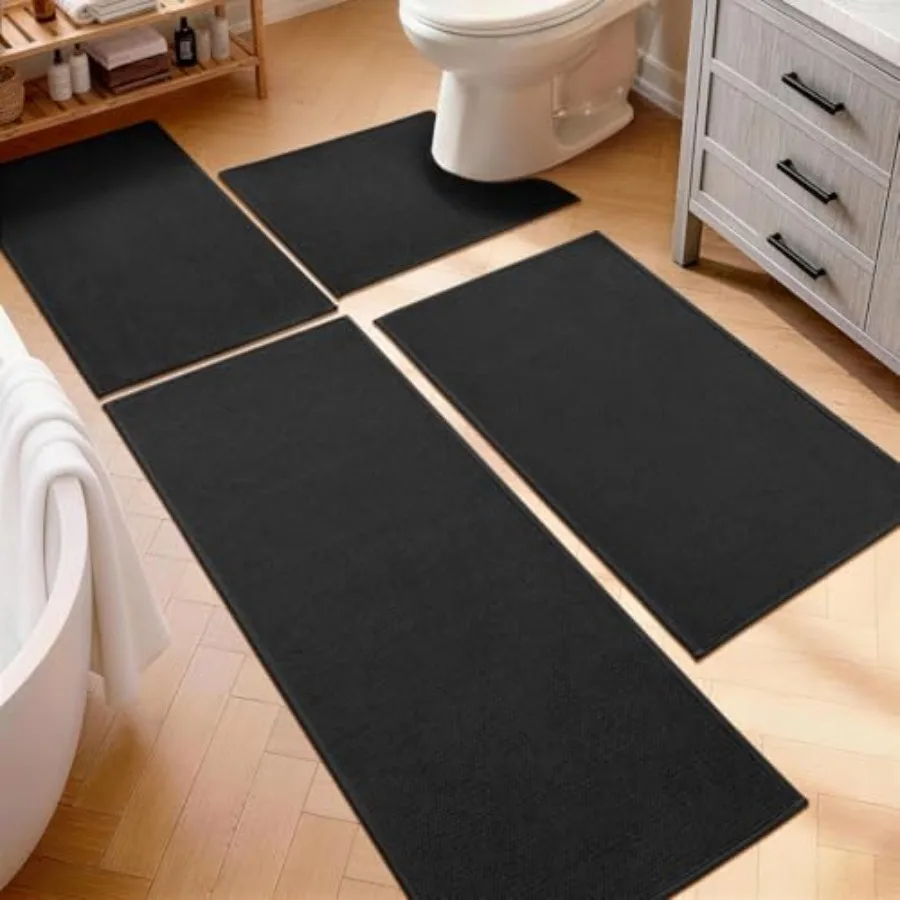 

Набор ковриков для ванной из 4 предметов: быстросохнущий тонкий коврик для душа с ковриком для туалета, нескользящий, впитывающий, машинная стирка, дорожка для ванной комнаты