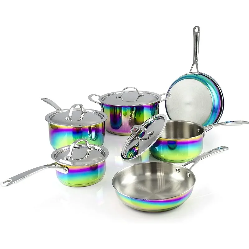 Popular | The Magic Kitchen Collection - Conjunto de panelas arco-íris iridescentes (10 peças)