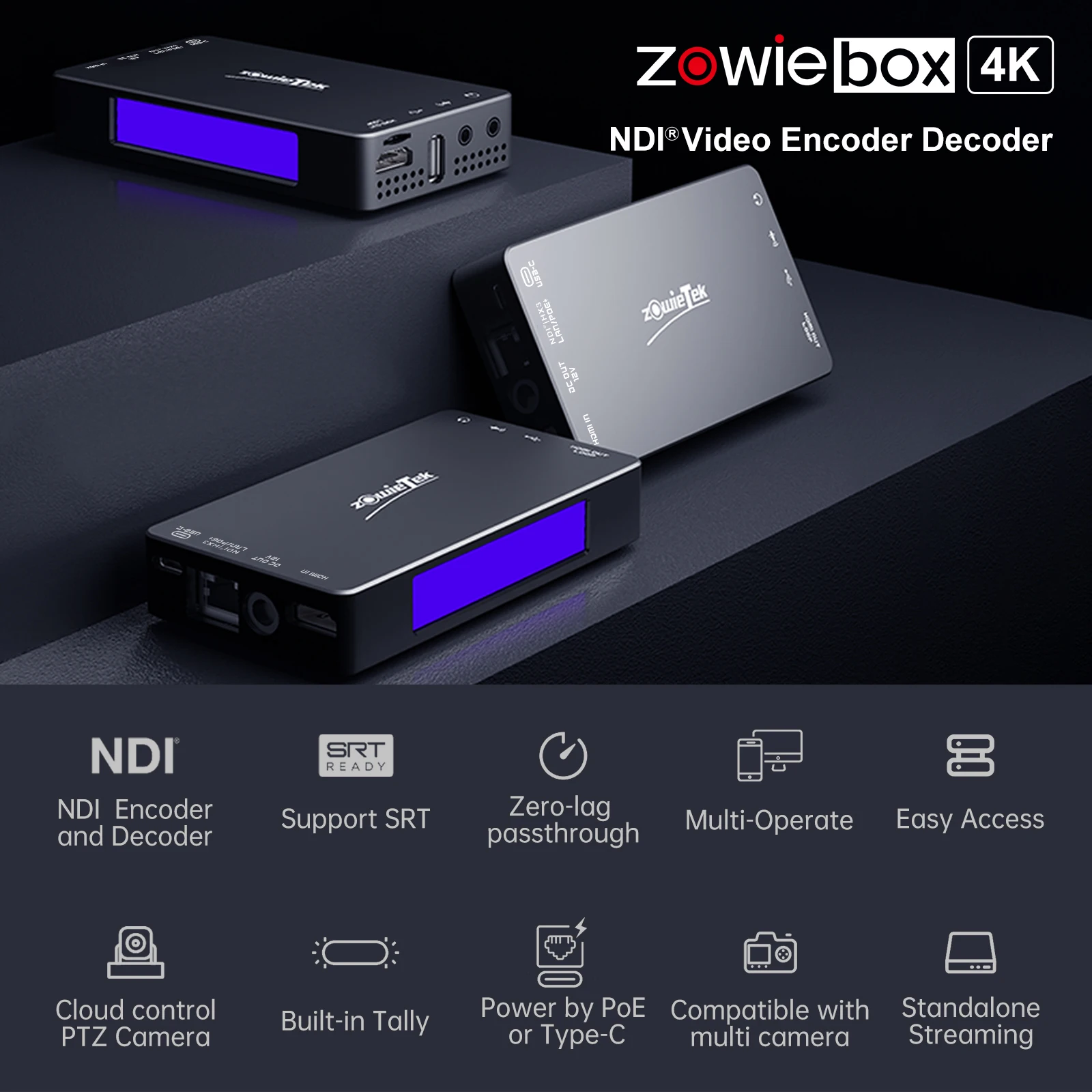 Zowietek-HDMI بث مباشر التشفير ، فك الترميز ، NDI HX3 محول ، لاعب ، التقاط الفيديو ومسجل ، SRT ، RTMP(S) ، RTSP ، 4K