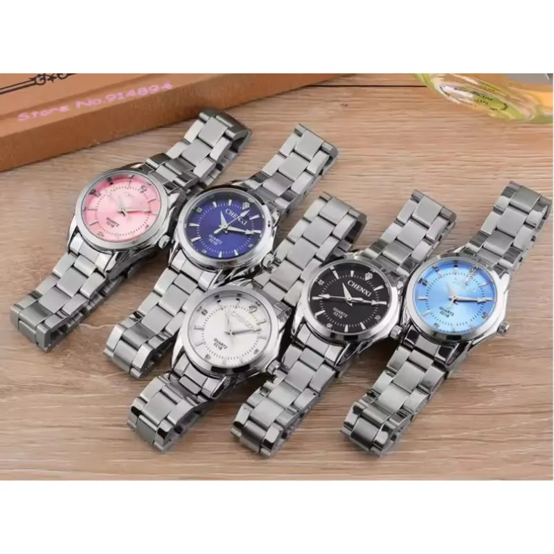 CHENXI 021B ساعة كوارتز أنيقة للسيدات مضيئة بسيطة فضية حزام من الفولاذ المقاوم للصدأ ساعات نسائية للأعمال غير رسمية reloj mujer