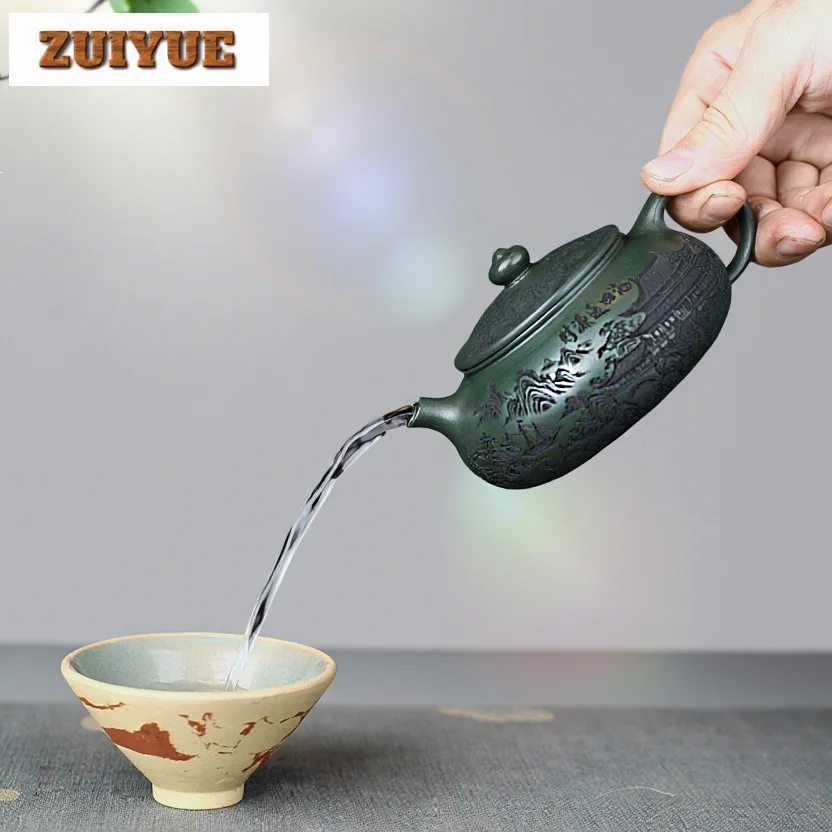 230 مللي ييشينغ الأرجواني الطين أباريق الشاي اليدوية هان جيانغ وعاء الخام خام مسود الأخضر الطين الشاي Infuser غلاية مع مصفاة Zisha Teaset