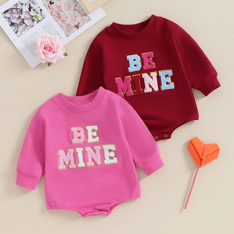 

2023-10-18 Lioraitiin 0-18M Infant Baby Girl Valentine's Day Romper Letters Embroidery Long Sleeve Bodysuit Spring Outfit