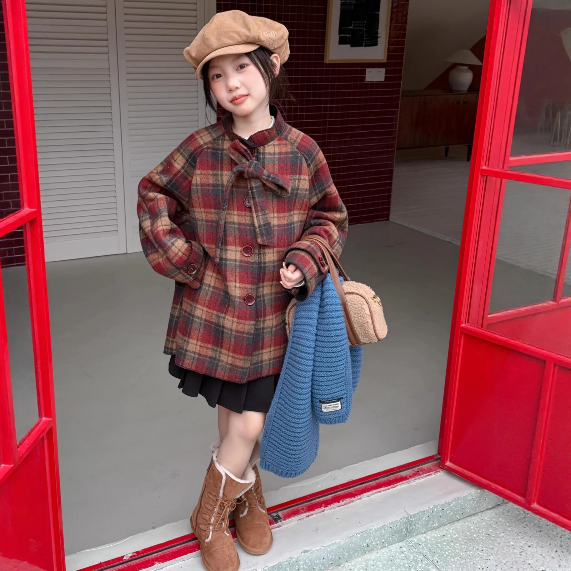 Korean 2-12Y Kids Girls Winter Jacket Cotton Padded Thicken Warm Children Girls Jackets Colorful Plaid Toddler Girls Woolen Coat