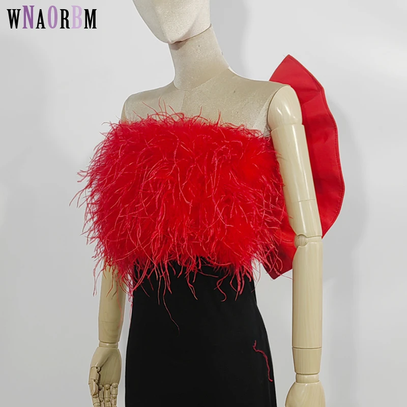 New bra underwear large bow design on the back, made of 100% natural ostrich feathers, suitable for wedding parties, length 25cm
