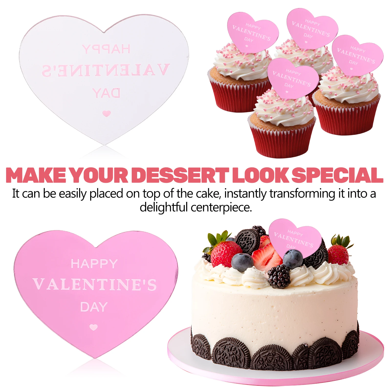 

50 Pcs Heart Cake Decoration Acrylic Cookie Cutters Cupcake Toppers Engraving Stamps Valentine Romantic Design Material