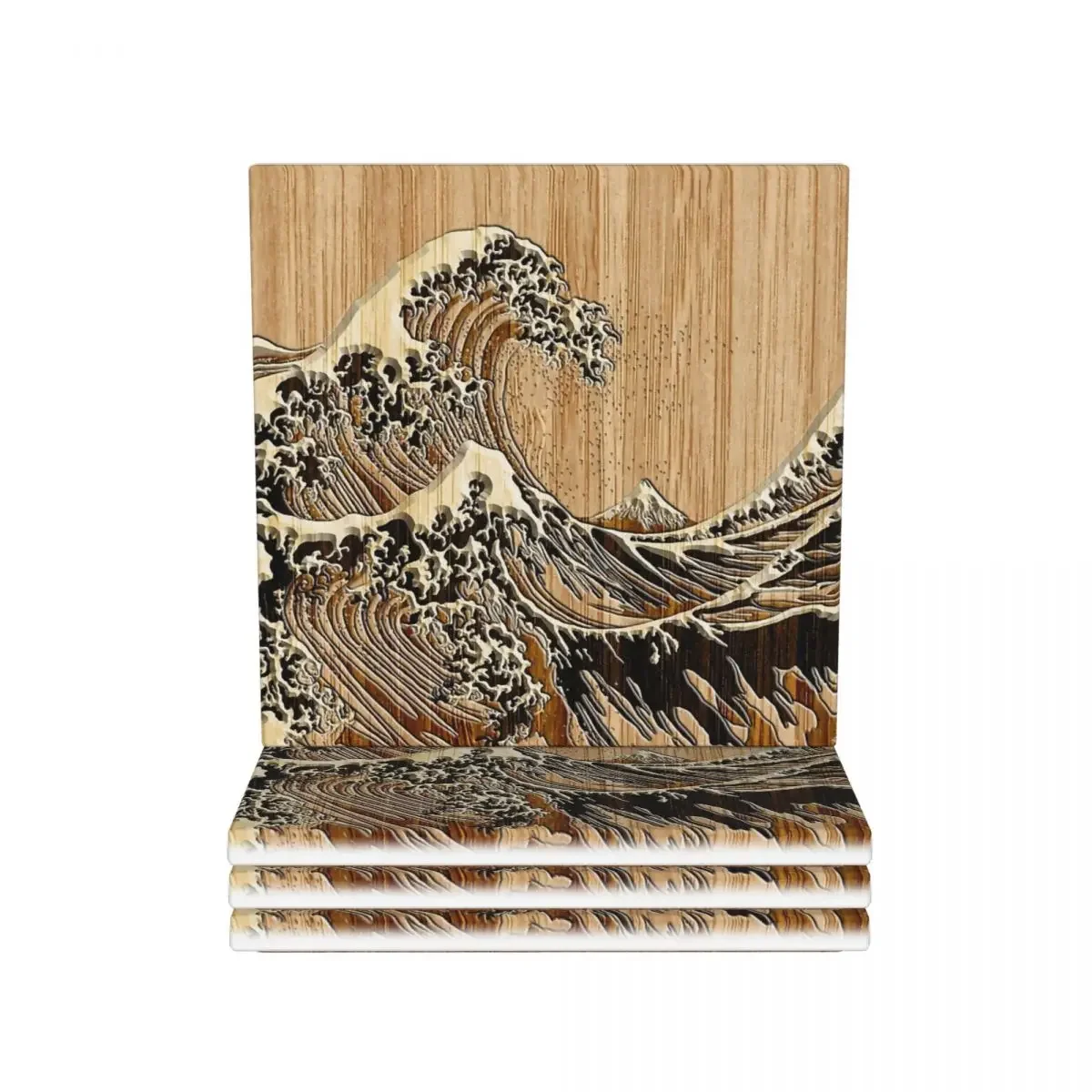 The Great Hokusai Wave In Bamboo Inlay Style Coaster Ceramics Baking Mat Decoration Kitchen Placemats Dinner Table Coffee Mat