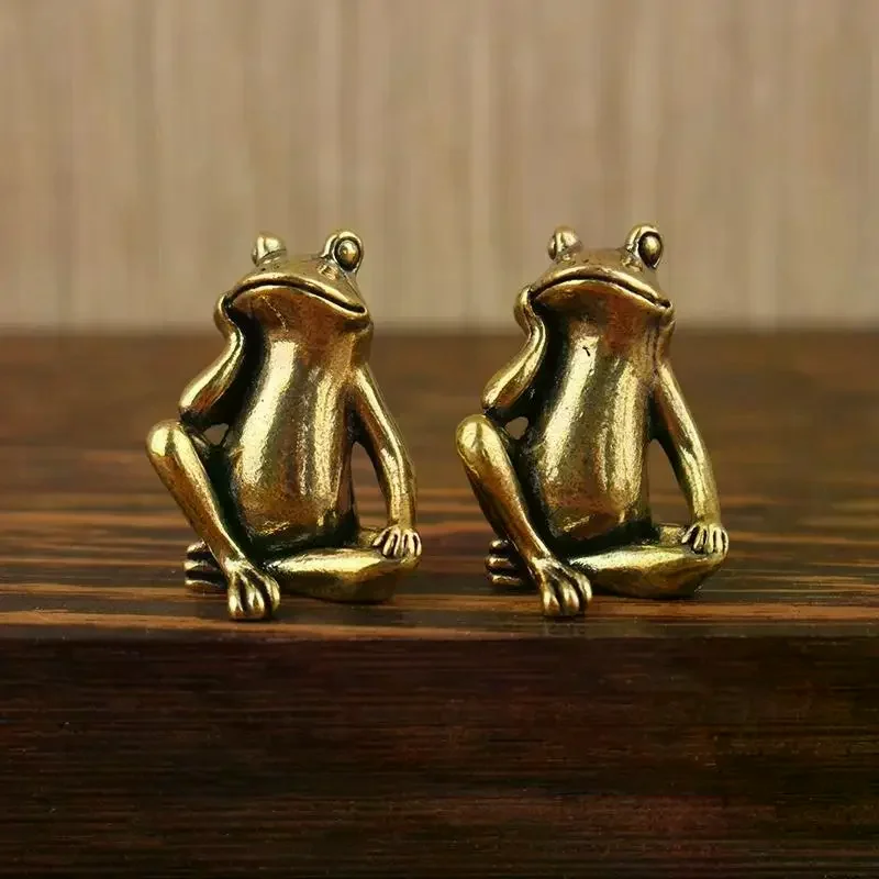 Brass Thinking Frog Figurine Vintage Frog Animal Copper Statue Ornaments Office Home Decoration Desktop Ornaments Crafts