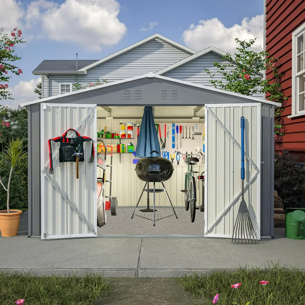 

Metal Outdoor Storage Shed 8x10FT, Outside Lockable Metal Garden Large Shed Steel Anti-Corrosion Outdoor Storage House