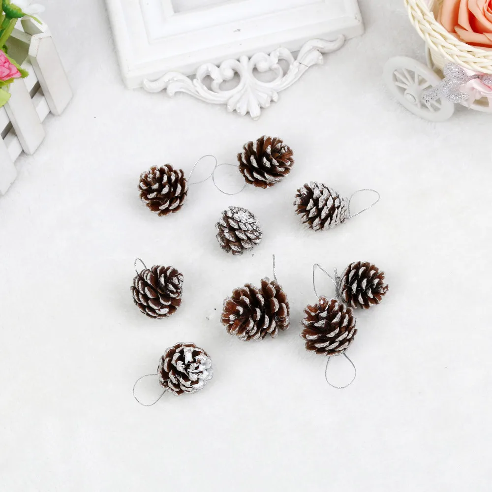 9Pcs Christmas Tree Decor Pine Cone Pendant Christmas Decoration Natural Pine Cone Dyed White Small Pine Cone Ornament  2024